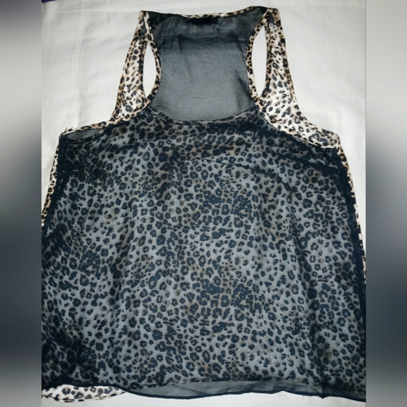 Wet Seal•Sheer Lepoard Print/Black Two Tone Racerback Tank Top (S) - Picture 2 of 3